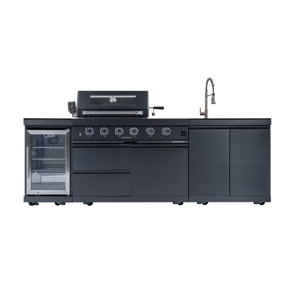 CheryLife 46-Inch 4-Burner 72000 BTU Deluxe Stainless Steel Gas Outdoor Kitchen Bar Barbecue Island Grill + Wine Cooler Compact Refrigerator + Rotisserie kit + Granite Countertops + Stainless steel Sink