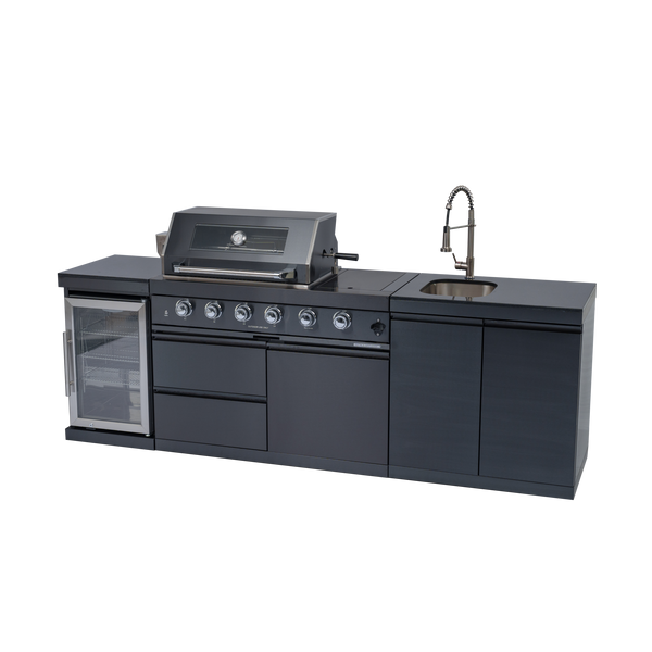 CheryLife 46-Inch 4-Burner 72000 BTU Deluxe Stainless Steel Gas Outdoor Kitchen Bar Barbecue Island Grill + Wine Cooler Compact Refrigerator + Rotisserie kit + Granite Countertops + Stainless steel Sink