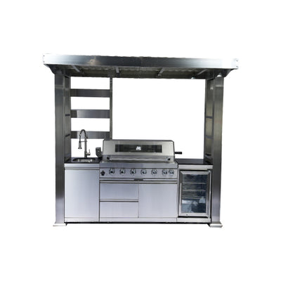 CheryLife 94-Inch 6-Burner 85000 BTU Outdoor Kitchen Gas Grill - 304 Stainless Steel BBQ Island with Wine Cooler, Fridge, Granite Countertops & Rotisserie