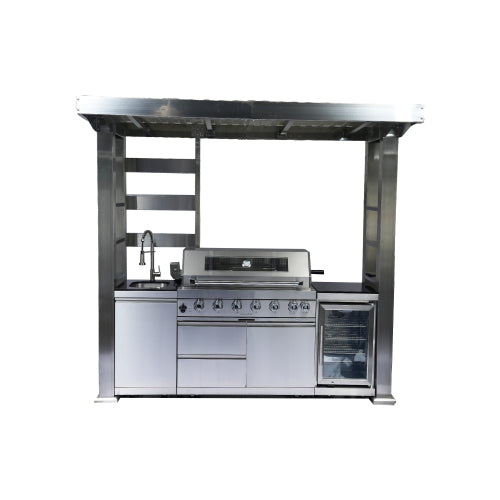 CheryLife 94-Inch 6-Burner 85000 BTU Outdoor Kitchen Gas Grill - 304 Stainless Steel BBQ Island with Wine Cooler, Fridge, Granite Countertops & Rotisserie