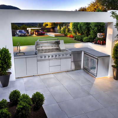 Cherylife 85-Inch 6-Burner 96,000 BTU Gas Grill Island – Outdoor Kitchen with Wine Cooler, Refrigerator, Rotisserie, Granite Countertops & Storage
