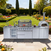 CheryLife 128-Inch Outdoor Kitchen Island - 120K BTU Gas BBQ Grill + Pizza Oven + Wine Cooler & Fridge - Stainless Steel