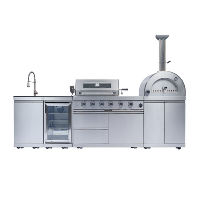 CheryLife 112-Inch Prefab Outdoor Kitchen Island with Grill & Pizza Oven