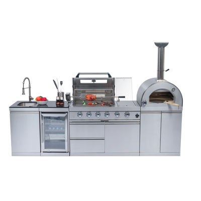 CheryLife 112-Inch Prefab Outdoor Kitchen Island with Grill & Pizza Oven