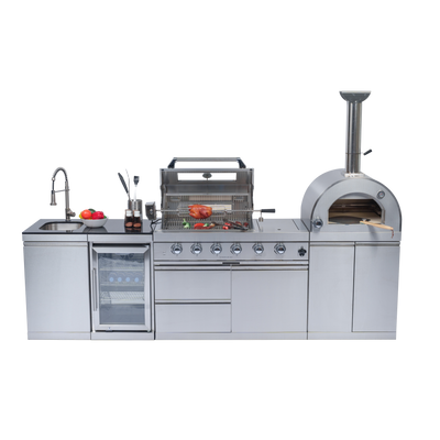 CheryLife 112-Inch Prefab Outdoor Kitchen Island with Grill & Pizza Oven