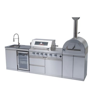 CheryLife 112-Inch Prefab Outdoor Kitchen Island with Grill & Pizza Oven