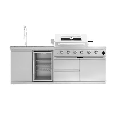 CheryLife 85-Inch 4-Burner 72000 BTU Deluxe Stainless Steel Gas Outdoor Kitchen Bar Barbecue Island Grill + Wine Cooler Compact Refrigerator + Rotisserie kit + Granite Countertops + Stainless steel Sink