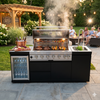 Cherylife 82-Inch 6-Burner 85,000 BTU Gas Grill Island – Outdoor Kitchen with Wine Cooler, Refrigerator, Rotisserie, Stainless Steel Countertop & Storage