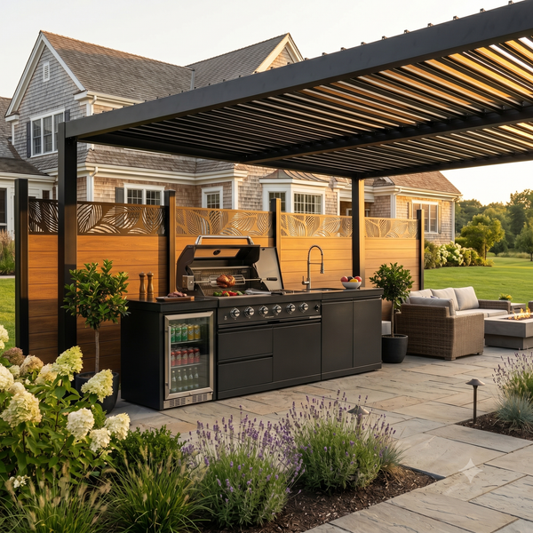 Cherylife 65-Inch 4-Burner 72,000 BTU Natural Gas Grill Island – Outdoor Kitchen with Round Side Burner, Rotisserie, Granite Countertop, Sink & Faucet