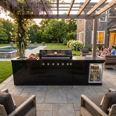 Cherylife 115-Inch 6-Burner 85,000 BTU Gas Grill Island – Outdoor Kitchen with Wine Cooler, Refrigerator, Rotisserie, Granite Countertops & Sink