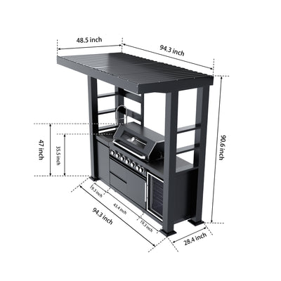 CheryLife 94-Inch 6-Burner 85000 BTU Deluxe Stainless Steel Gas Outdoor Kitchen Bar Barbecue Island Grill + Wine Cooler Compact Refrigerator + Rotisserie + Granite Countertops + Storage Cabinets & Drawers