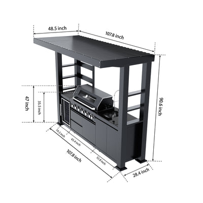 Cherylife NG 108-Inch 6-Burner 85,000 BTU Natural Gas Grill Island – Outdoor Kitchen with Wine Cooler, Refrigerator, Rotisserie, Granite Countertops & Storage