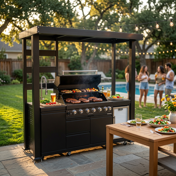 Cherylife 94-Inch 6-Burner 85,000 BTU Natural Gas Grill Island – Outdoor Kitchen with Wine Cooler, Refrigerator, Rotisserie, Granite Countertops & Storage