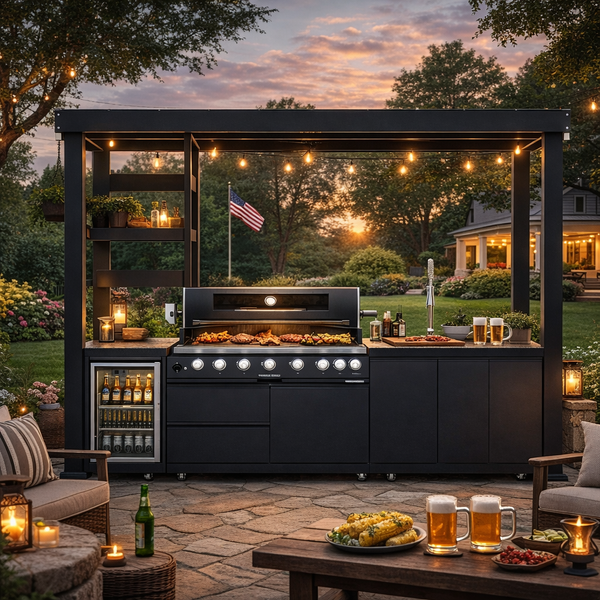Cherylife NG 108-Inch 6-Burner 85,000 BTU Natural Gas Grill Island – Outdoor Kitchen with Wine Cooler, Refrigerator, Rotisserie, Granite Countertops & Storage