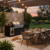 Cherylife NG 98-Inch 4-Burner 72,000 BTU Natural Gas Grill Island – Outdoor Kitchen with Wine Cooler, Refrigerator, Rotisserie, Stainless Steel Countertop & Storage