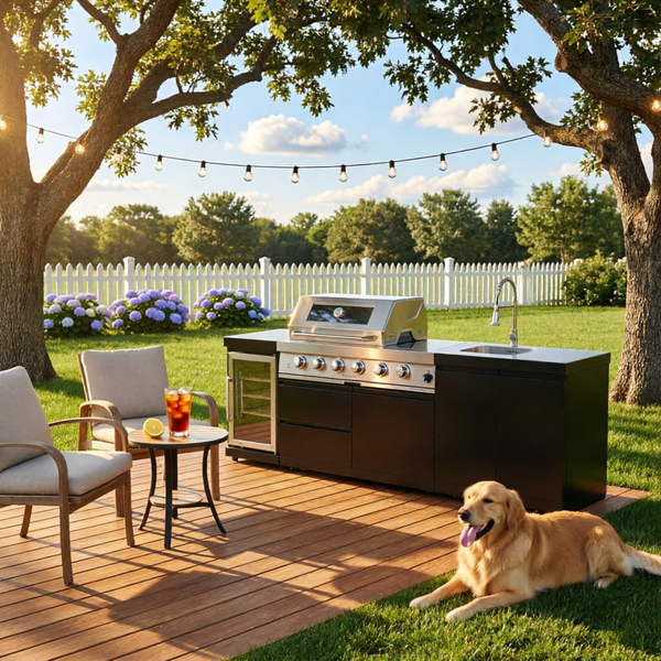 Cherylife NG 98-Inch 4-Burner 72,000 BTU Natural Gas Grill Island – Outdoor Kitchen with Wine Cooler, Refrigerator, Rotisserie, Stainless Steel Countertop & Storage