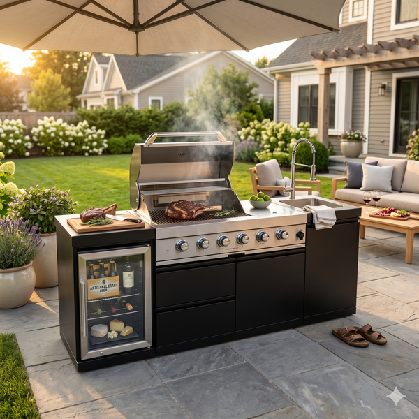 Cherylife NG 85-Inch 4-Burner 72,000 BTU Natural Gas Grill Island – Outdoor Kitchen with Wine Cooler, Refrigerator, Rotisserie, Stainless Steel Countertop & Storage
