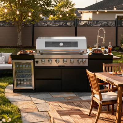 Cherylife NG 82-Inch 6-Burner 72,000 BTU Natural Gas Grill Island – Outdoor Kitchen with Wine Cooler, Refrigerator, Rotisserie, Stainless Steel Countertop & Storage