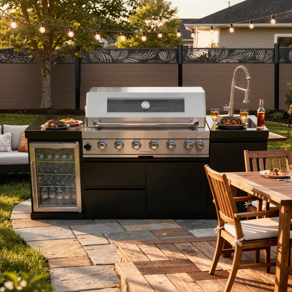 Cherylife NG 82-Inch 6-Burner 72,000 BTU Natural Gas Grill Island – Outdoor Kitchen with Wine Cooler, Refrigerator, Rotisserie, Stainless Steel Countertop & Storage
