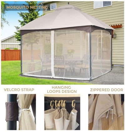 10x12 ft Softop Metal Gazebo, with Mosquito Net Sunshade Curtains - CheryLife