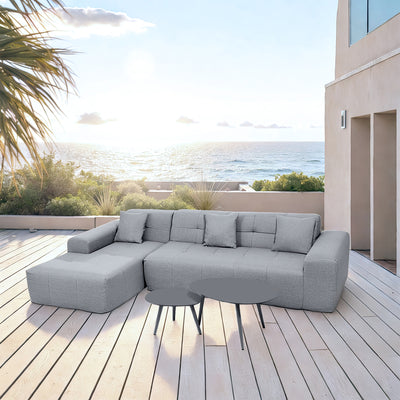 4 Piece Gray Outdoor Compressed Foam Sectional Sofa Lounger and Table Set