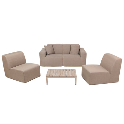 4 Place SeatingBrown Outdoor Compressed Foam Sectional Sofas and Ottoman Set