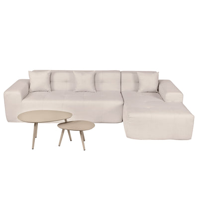4 Piece Beige Outdoor Compressed Foam Sectional Sofa Lounger and Table Set