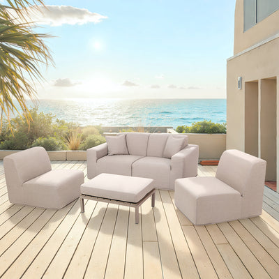 4 Place SeatingBeige Outdoor Compressed Foam Sectional Sofas and Ottoman Set