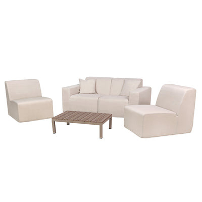 4 Place SeatingBeige Outdoor Compressed Foam Sectional Sofas and Ottoman Set