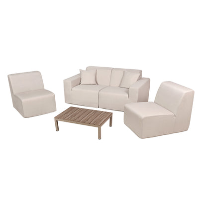4 Place SeatingBeige Outdoor Compressed Foam Sectional Sofas and Ottoman Set