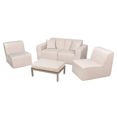 4 Place SeatingBeige Outdoor Compressed Foam Sectional Sofas and Ottoman Set