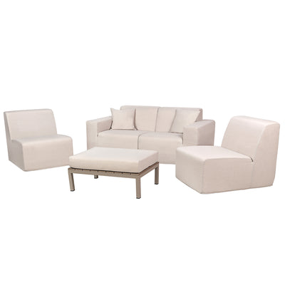 4 Place SeatingBeige Outdoor Compressed Foam Sectional Sofas and Ottoman Set