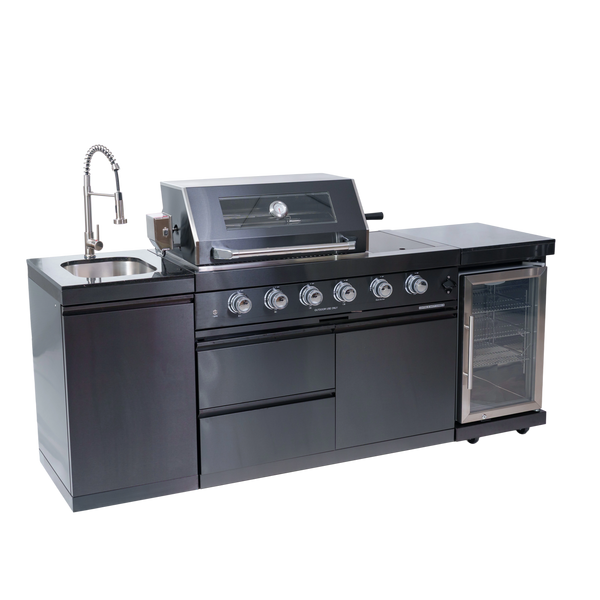 Cherylife S00006 NG 85-Inch 4-Burner 72,000 BTU Natural Gas Grill Island – Outdoor Kitchen with Refrigerator, Wine Cooler, Rotisserie, Granite Countertop & Sink