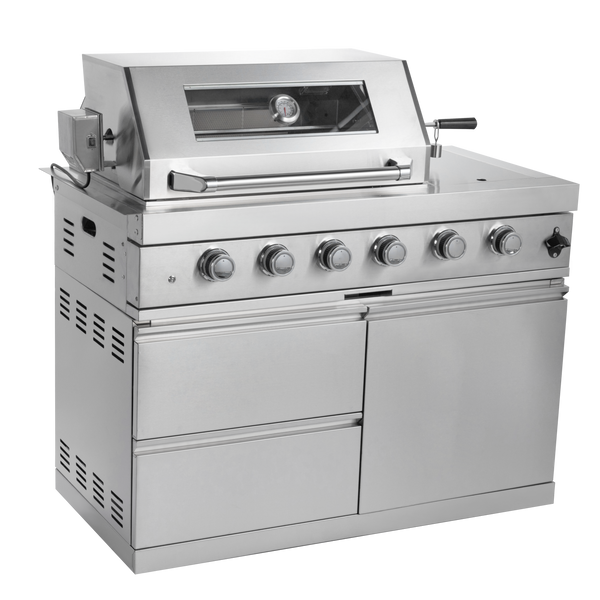 Cherylife 46-Inch 6-Burner 85,000 BTU Gas Grill Island – Stainless Steel Outdoor Kitchen with Rotisserie, Granite Countertops, Storage & ETL Certification