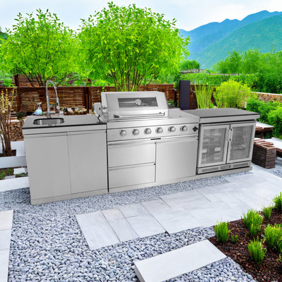 Cherylife 46-Inch 6-Burner 85,000 BTU Gas Grill Island – Stainless Steel Outdoor Kitchen with Rotisserie, Granite Countertops, Storage & ETL Certification