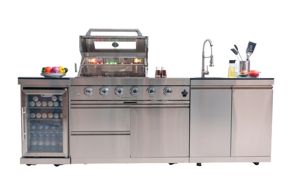 Cherylife S00003 NG 85-Inch 4-Burner 72,000 BTU Natural Gas Grill Island – Outdoor Kitchen with Refrigerator, Wine Cooler, Rotisserie, Granite Countertops & Sink