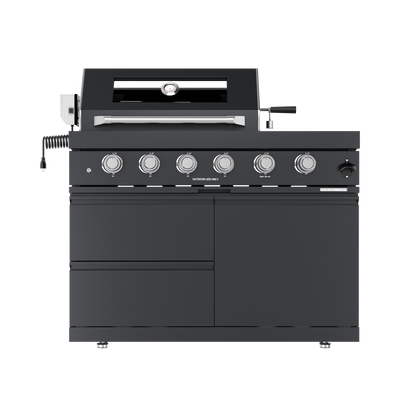 Cherylife NG 110-Inch 4-Burner 72,000 BTU Natural Gas Grill Island – Outdoor Kitchen with Wine Cooler, Compact Refrigerator, Rotisserie, Granite Countertops & Storage
