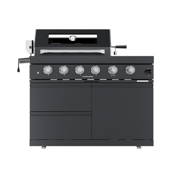Cherylife NG 110-Inch 4-Burner 72,000 BTU Natural Gas Grill Island – Outdoor Kitchen with Wine Cooler, Compact Refrigerator, Rotisserie, Granite Countertops & Storage