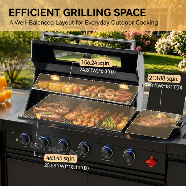 Cherylife 85-Inch 4-Burner 72,000 BTU Propane Gas Grill Island – Outdoor Kitchen with Wine Cooler, Refrigerator, Rotisserie, Marble Countertops & Sink