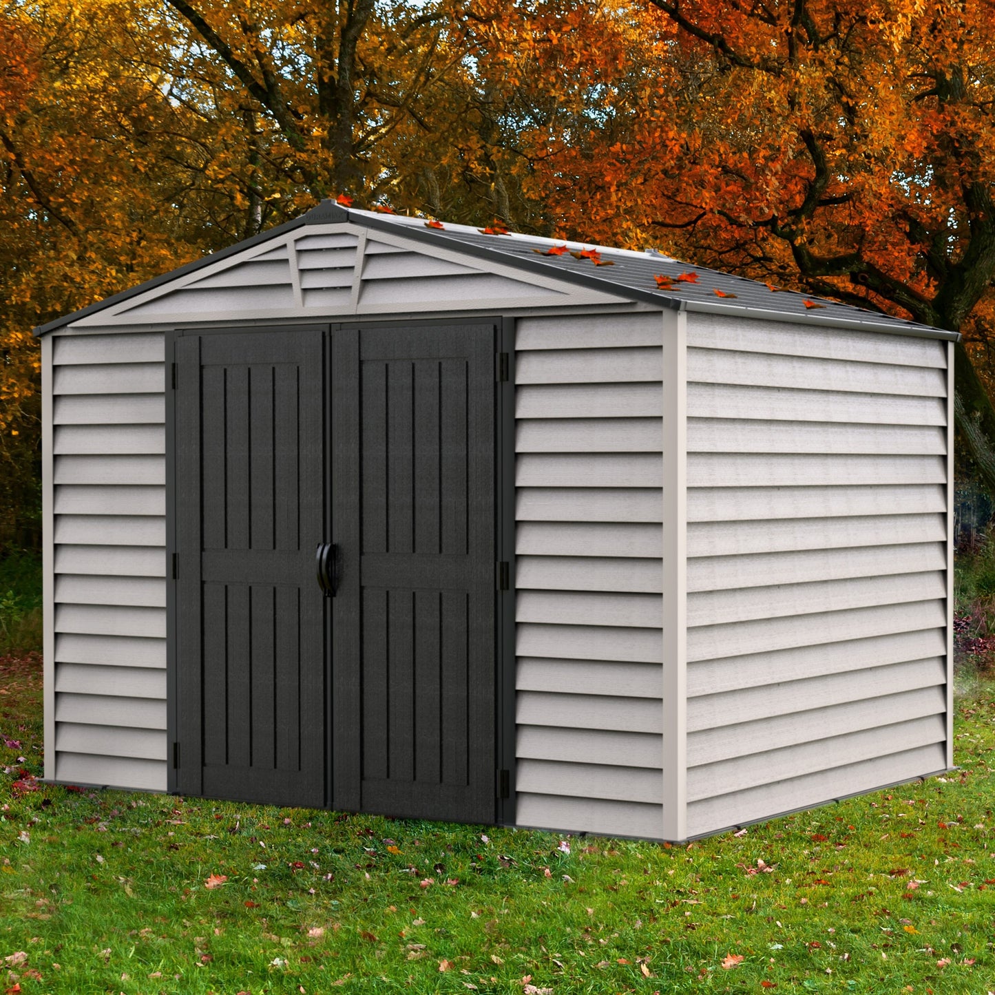 Duramax 10.5×8 ft Vinyl Shed With Molded Floor