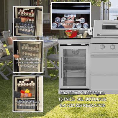 Cherylife 96-Inch 6-Burner 85,000 BTU Gas Grill Island – Outdoor Kitchen with Wine Cooler, Refrigerator, Rotisserie, Granite Countertops & Storage