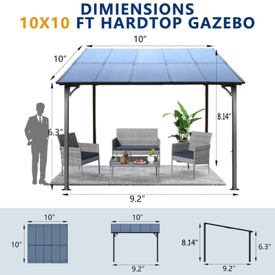 10x10 ft wall mounted pergola size