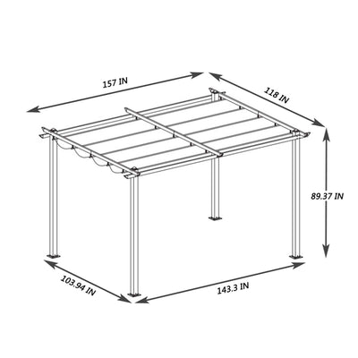 13 x 10 ft Aluminum Pergola With Canopy, Sun Shelter Retractable, Brown