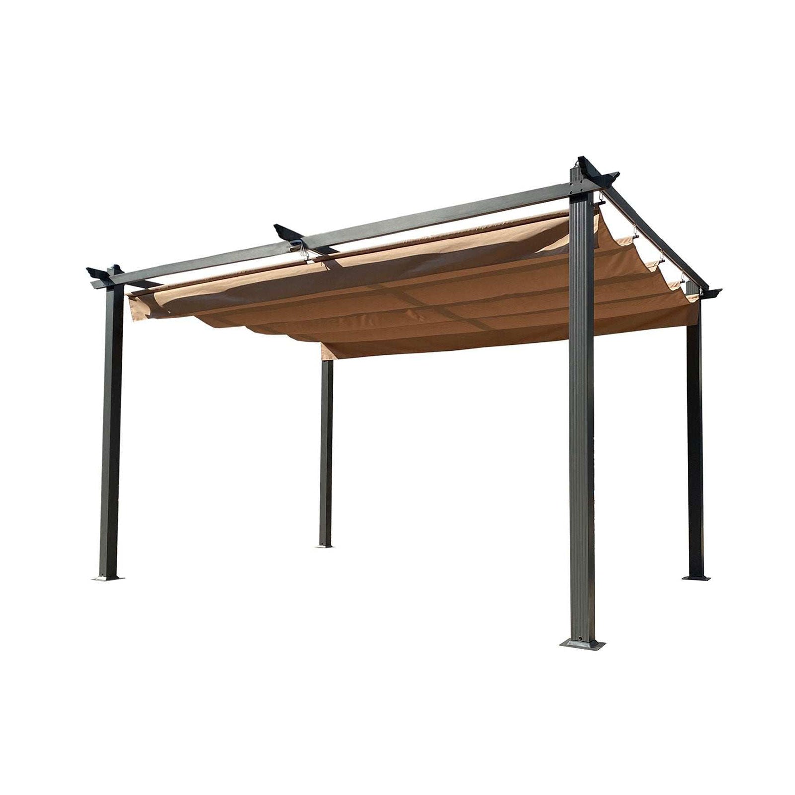 13 x 10 ft Aluminum Pergola With Canopy, Sun Shelter Retractable, Brown