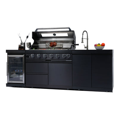 Cherylife S00042 NG 85-Inch 6-Burner 85,000 BTU Natural Gas Grill Island – Outdoor Kitchen with Refrigerator, Wine Cooler, Rotisserie & Granite Countertops