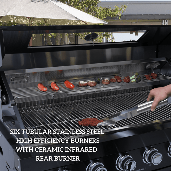 Cherylife SC2401A 85-Inch 85,000 BTU Natural Gas Grill Outdoor Kitchen Island – 6 Burner with Refrigerator, Wine Cooler, 32” Rotisserie, Granite Countertop & Sink