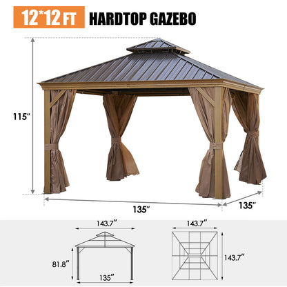 12x12Ft Patic gazebo, Outdoor Permanent Hardtop Gazebo Canopy