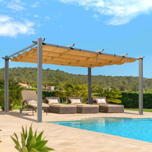 12 x 16 ft Aluminum Pergola with Retractable Canopy Sun Shade
