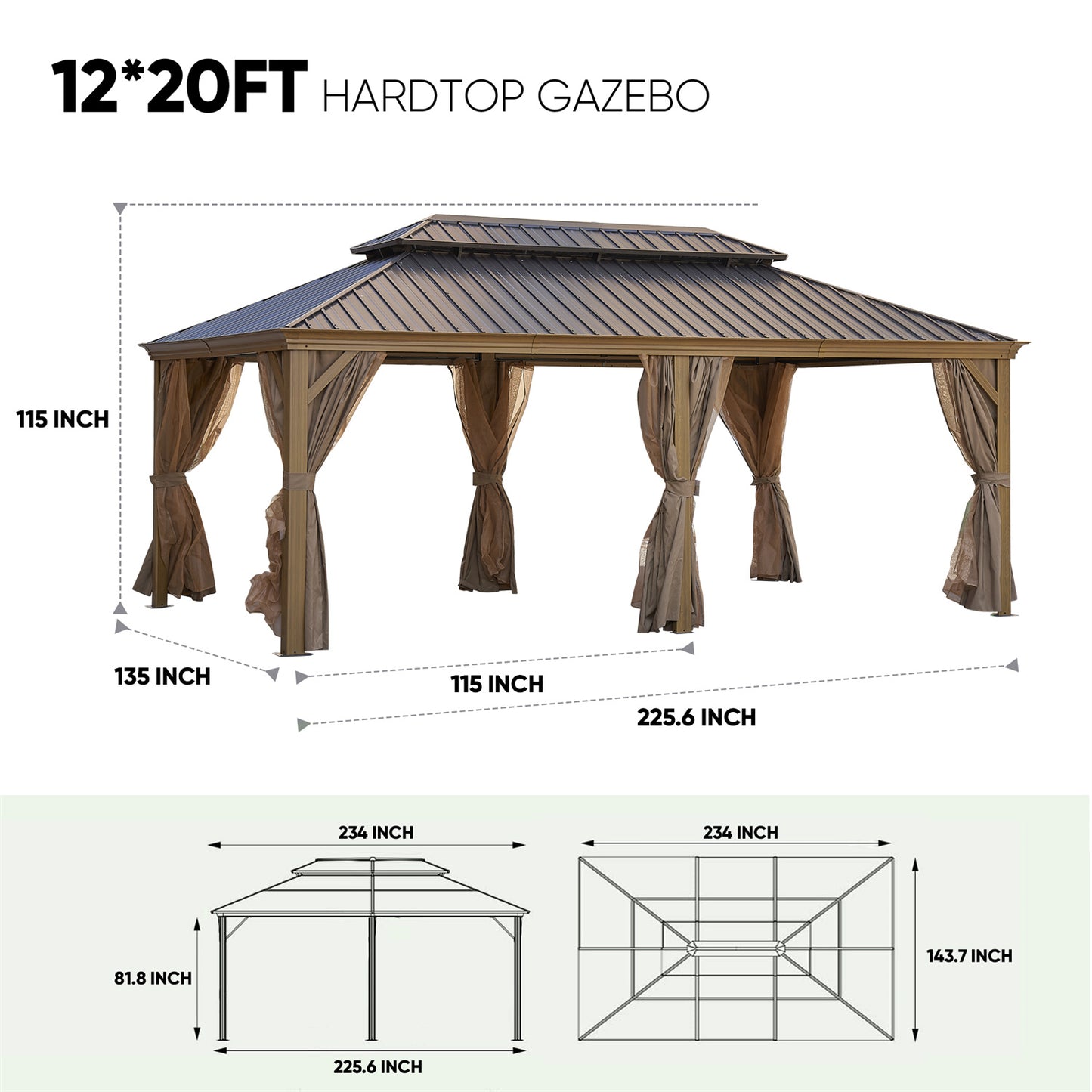 12x20 Ft Patic gazebo, Alu Gazebo With Steel Canopy