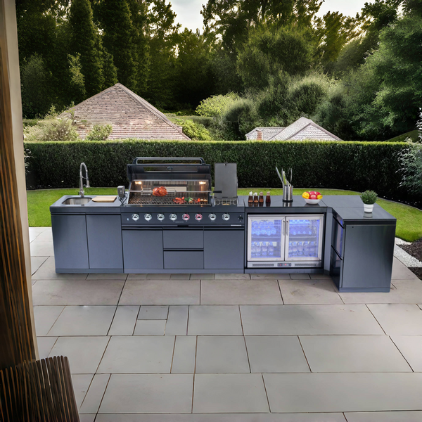 Cherylife 157-Inch 6-Burner 96,000 BTU Gas Grill Island – Outdoor Kitchen with Wine Cooler, Refrigerator, Rotisserie, Granite Countertops & Storage